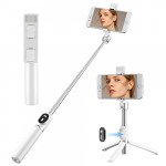 Wholesale LED Light Slim Wireless Bluetooth Remote Extendable Selfie Stick with Tripod Stand (White)